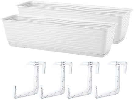Balkon plantenbak Balustrade - 2x - incl ophangbeugels - kunststof - wit - L80 x B17 x H14 cm