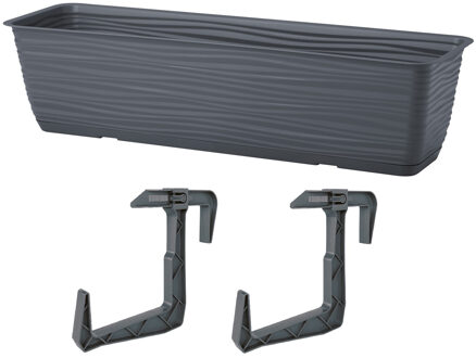 Balkon plantenbak Balustrade - incl ophangbeugels - kunststof - antraciet - L50 x B17 x H14 cm
