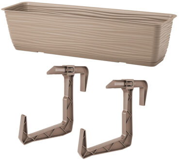 Balkon plantenbak Balustrade - incl ophangbeugels - kunststof - beige - L50 x B17 x H14 cm