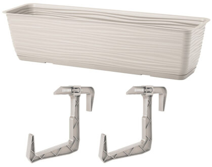 Balkon plantenbak Balustrade - incl ophangbeugels - kunststof - lichtgrijs - L60 x B17 x H14 cm