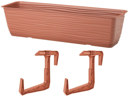 Balkon plantenbak Balustrade - incl ophangbeugels - kunststof - terracotta - L50 x B17 x H14 cm
