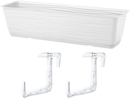 Balkon plantenbak Balustrade - incl ophangbeugels - kunststof - wit - L50 x B17 x H14 cm