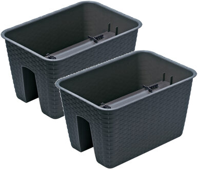 Balkon plantenbak Ratolla - 3x - kunststof - voor reling/balustrade - grijs - 40 cm - rotan look