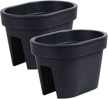 Balkon plantenpot/bloempot - 2x - antraciet - 40 x 27 x 25 cm - 12 liter - kunststof