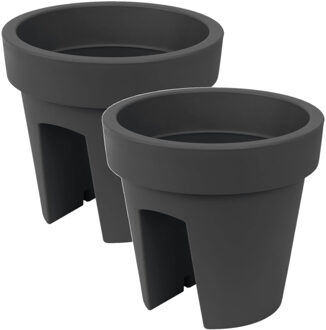 Balkon plantenpot/bloempot - 2x - antraciet grijs - 5 liter - kunststof - D25 x H23 cm
