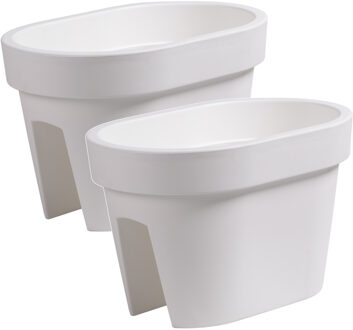 Balkon plantenpot/bloempot - 2x - wit - 40 x 27 x 25 cm - 12 liter - kunststof