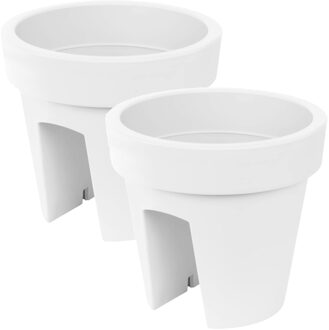 Balkon plantenpot/bloempot - 2x - wit - 5 liter - kunststof - D25 x H23 cm