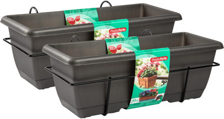 Balkonbak - 2x - antraciet - 50 cm - plantenbak met hanger - bloembak