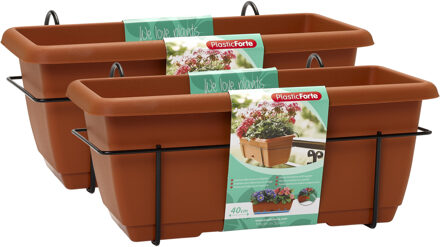 Balkonbak - 2x - terracotta - 40 cm - plantenbak met hanger - bloembak