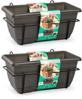 Balkonbak - 3x - antraciet - 40 cm - plantenbak met hanger - bloembak