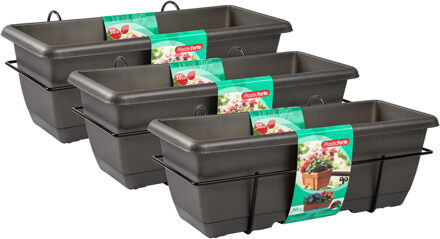 Balkonbak - 3x - antraciet - 50 cm - plantenbak met hanger - bloembak