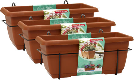 Balkonbak - 3x - terracotta - 40 cm - plantenbak met hanger - bloembak