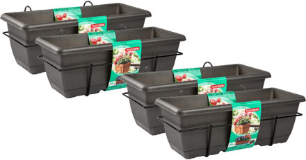 Balkonbak - 4x - antraciet - 50 cm - plantenbak met hanger - bloembak