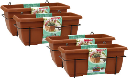 Balkonbak - 4x - terracotta - 40 cm - plantenbak met hanger - bloembak