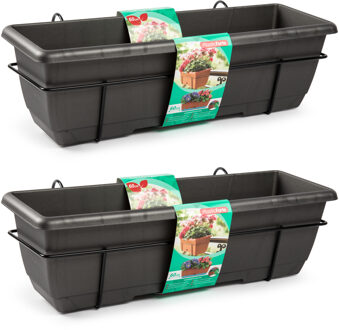 Balkonbak - 6x - antraciet - 60 cm - plantenbak met hanger - bloembak