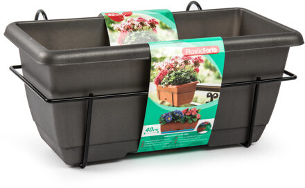 Balkonbak - antraciet - 40 cm - plantenbak met hanger - bloembak