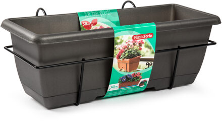 Balkonbak - antraciet - 50 cm - plantenbak met hanger - bloembak