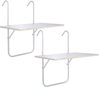 Balkontafel - 2x stuks - wit - inklapbaar tafeltje voor aan een balkon railing - 60 x 40 cm