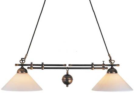 Balkpendellamp Anno 1900 - 2-lichts gebronsd messing, opaal