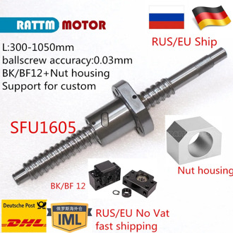 Ball Screw SFU1605 16mm Rolled C7 L300/500/600/800/1050mm With BK/BF12 End processing and nut for ruter machine part
