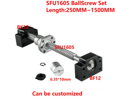Ball Screw SFU1605-250 300 350 400 450 500 600 650 700 900 1000mm End Machined & BK12 BF12 + 6.35x10mm Coupler Set