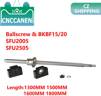 Ball Screw SFU2005 1300mm 1500mm End Machined With BK15/BF15 SFU2505-1600 2000mm With BK20/BF20 End Support Bearing Mounts