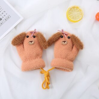 Balleenshiny 0-1 Jaar Winter Warme Halter Handschoenen Kinderen Mooie Gebreide Dubbele Laag Plus Fluwelen Gewatteerde Handschoenen Strepen Leuke hond