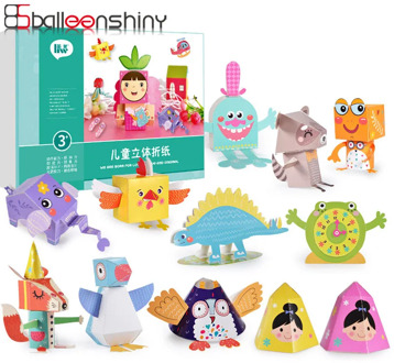 Balleenshiny 12PCS DIY Educational Origami Paper Cutting Book Crafts Child Handmade Toys Kindergarten Fun Puzzle Baby Kids Gifts