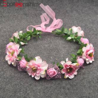 BalleenShiny Baby Girls Crown Flower Wreath Hairband Kids Bridal Floral Headband Women Headwear Accessories For Bridesmaid Tiara