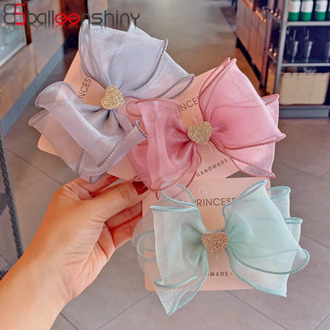 BalleenShiny Colored Yarn Children's Hairpin Super Large 3 Layer Bow Sequins Love Kids Hair Clips Baby Girls Hair Accessories