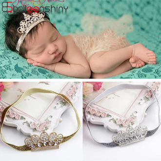 Balleenshiny Pearl Crystal Crown Children's Headband Baby Girls Princess Hair Accessories Newborn Photography Props Headwear
