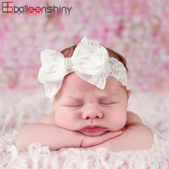 Balleenshiny White Lace Crystal Bow Baby Girl Headbands Elastic Hair Accessories Kid Headwear Newborn Hairband Photography Prop