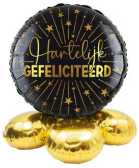 Ballon cadeau hartelijk gefeliciteerd zwart goud
