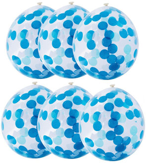 Ballon confetti - blauw/wit - set van 6