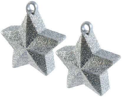 Ballon gewichtje zilveren glitter ster - 2x stuks - zwaar - om helium ballon aan te hangen
