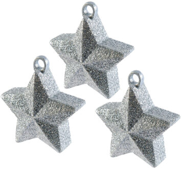 Ballon gewichtje zilveren glitter ster - 3x stuks - zwaar - om helium ballon aan te hangen