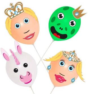 Ballon gezichten prins en prinses set met stickers