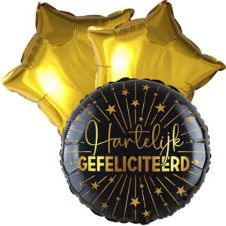 Ballon toefje happy birthday black goud