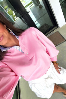 Ballonmouw Blouse met Kraag Lichtroze