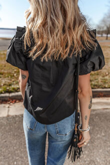 Ballonmouw V-hals Blouse Zwart