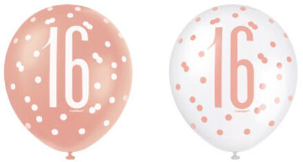 Ballonnen 16 Jaar Rosé Goud 30cm 6st