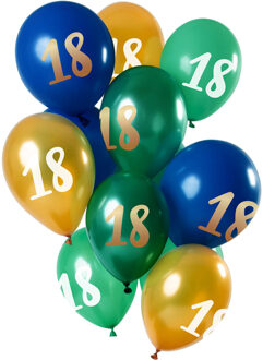 Ballonnen 18 Jaar 30 Cm Latex Groen/goud 12 Stuks