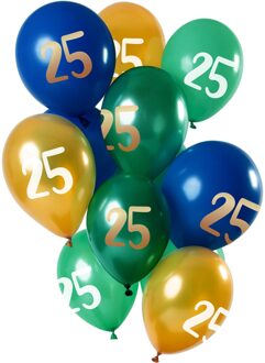Ballonnen 25 Jaar 30 Cm Latex Groen/goud/blauw 12 Stuks Multikleur