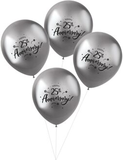 Ballonnen 25th Anniversary 33 Cm Latex Zilver 4 Stuks Zilverkleurig