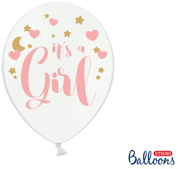 """Ballonnen 30cm, It's a Girl, Pastel Pure wit (1 zakje met 6 stuks)"""