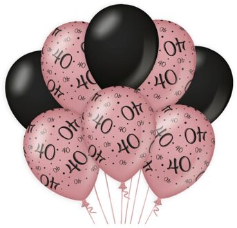 Ballonnen 40 Jaar Roze/Zwart (8st) Zwart, Roze