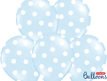 Ballonnen baby blauw met dots 6 stuks