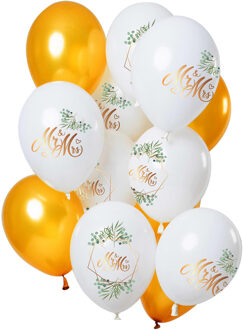 Ballonnen Bruiloft 'Mr & Mrs' Goudkleurig 30cm - 12 Stuks