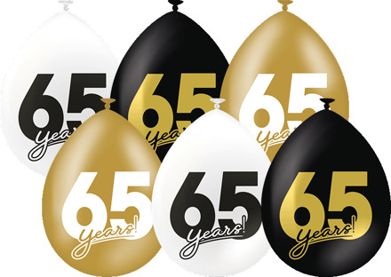 Ballonnen Celebration 65 Jaar Wit/Goud/Zwart (6st) Multikleur - Print