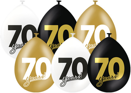Ballonnen Celebration 70 Jaar Wit/Goud/Zwart (6st) Multikleur - Print